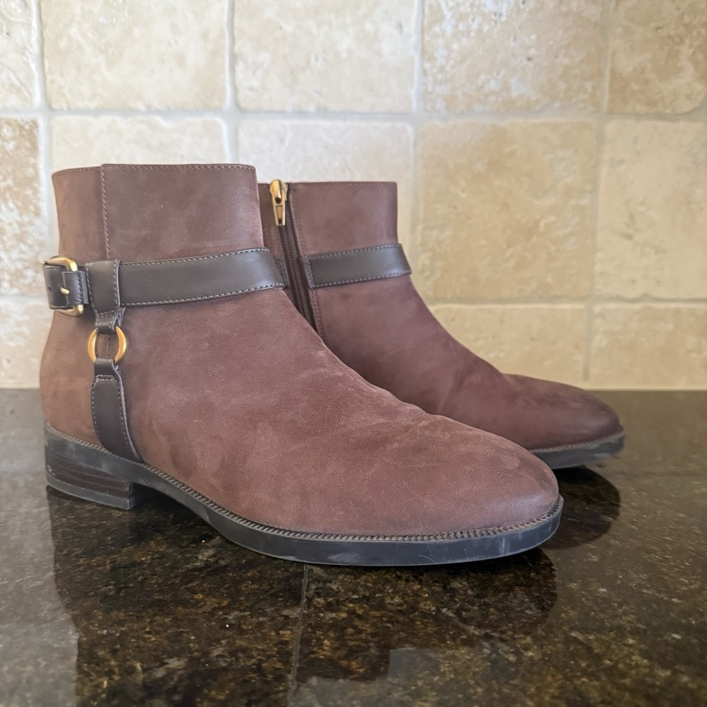 Vionic Rhiannon Leather Zip-Up‎ Ankle Boot Chocolate Oil Nubuck 8.5